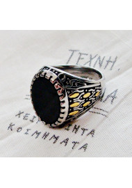 Steel ring with black onyx