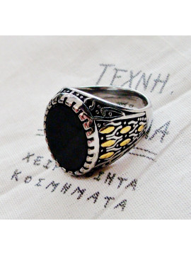 Steel ring with black onyx